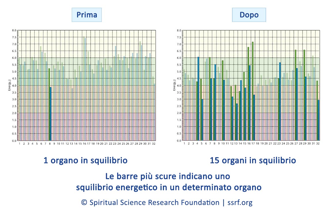 Le barre più scure indicano uno squilibrio energetico in un determinato organo