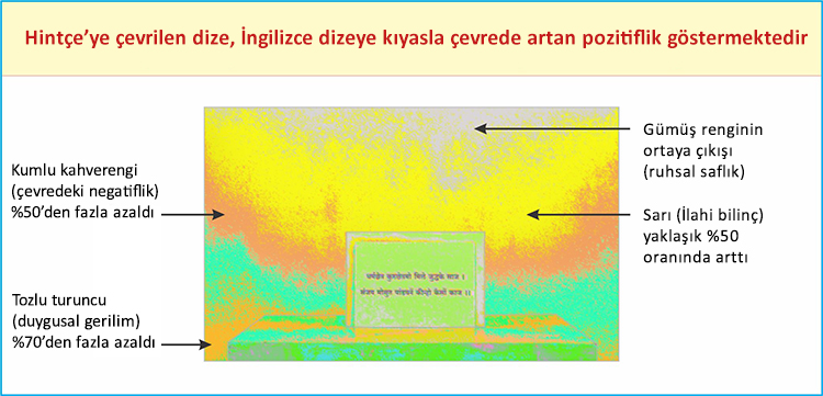 Hintçe'ye çevrilen dize, İngilizce dizeye kıyasla çevrede artan pozitiflik göstermektedir