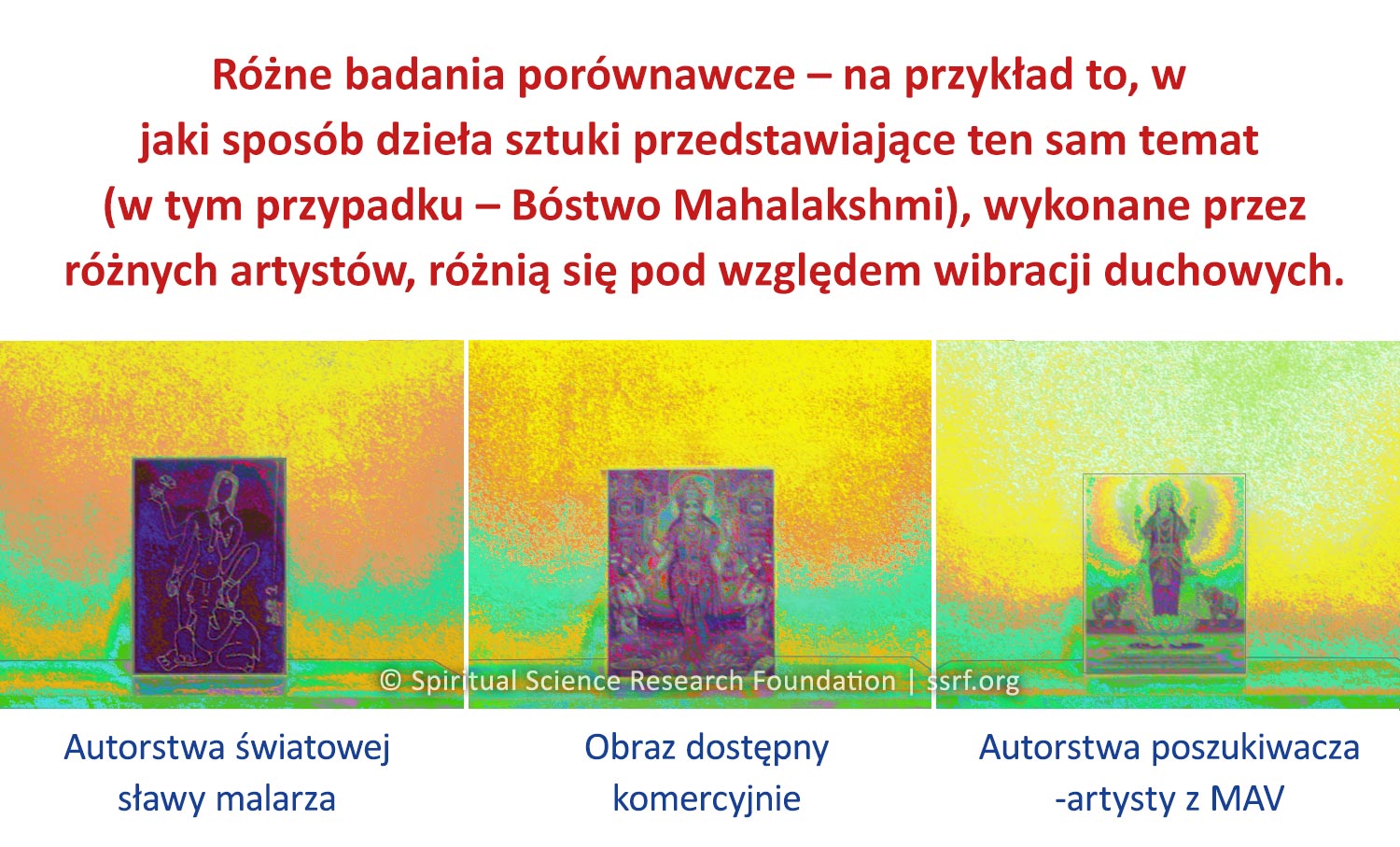 Różne badania porównawcze – na przykład to, w jaki sposób dzieła sztuki przedstawiające ten sam temat (w tym przypadku – Bóstwo Mahalakshmi), wykonane przez różnych artystów, różnią się pod względem wibracji duchowych