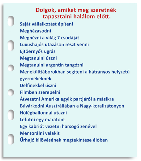 Dolgok, amiket meg szeretnék tapasztalni halálom előtt. 