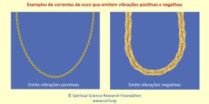 Exemplos de correntes de ouro que emitem vibrações positivas e negativas